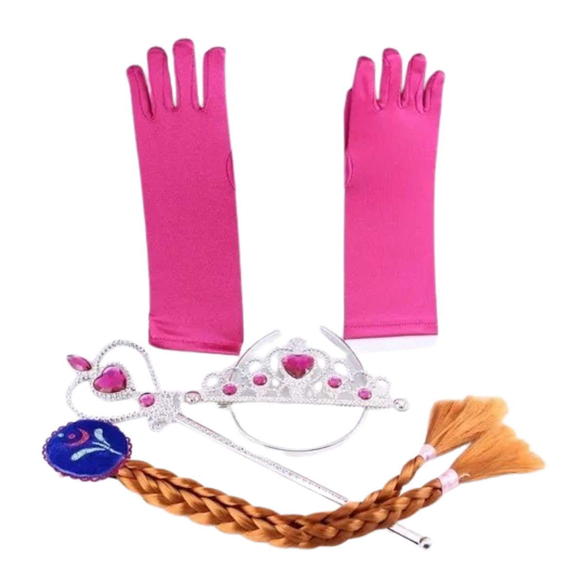 Kit Acessórios Frozen Anna Varinha, Coroa, Luvas E Trança Kit Acessórios Frozen Anna Varinha, Coroa, Luvas E Trança